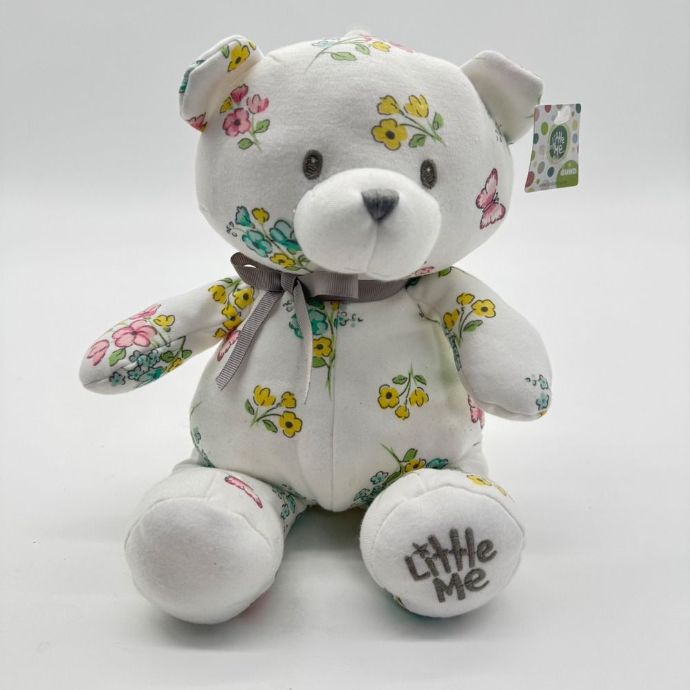 Little Me by Gund Meadow Floral Girl 10 Inch Teddy Bear White Multi 4060196 NWT